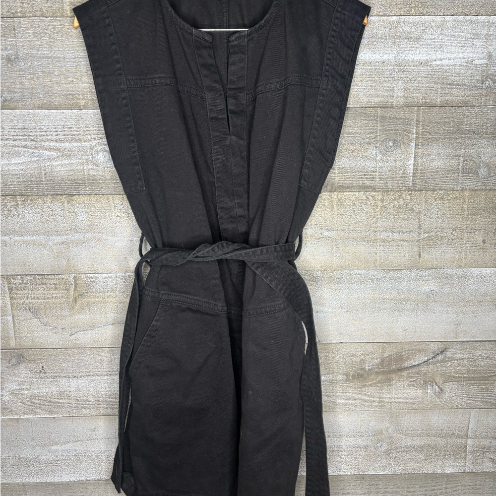 Banana Republic black 100% cotton belted midi sleeveless Dress